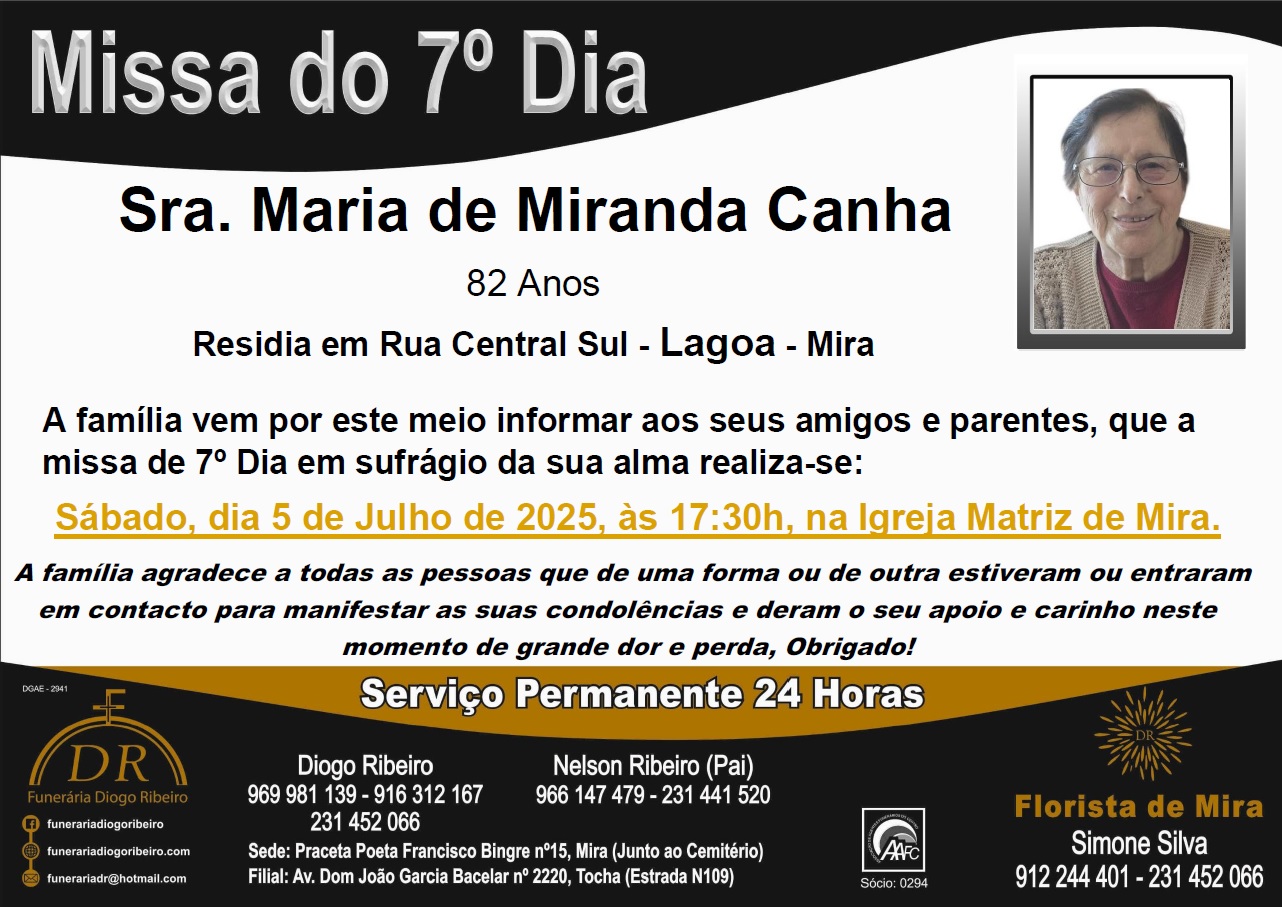 Missa 7º Dia Maria de Miranda Canha