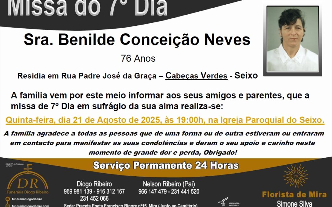 Missa 7º Dia Benilde Conceição Neves