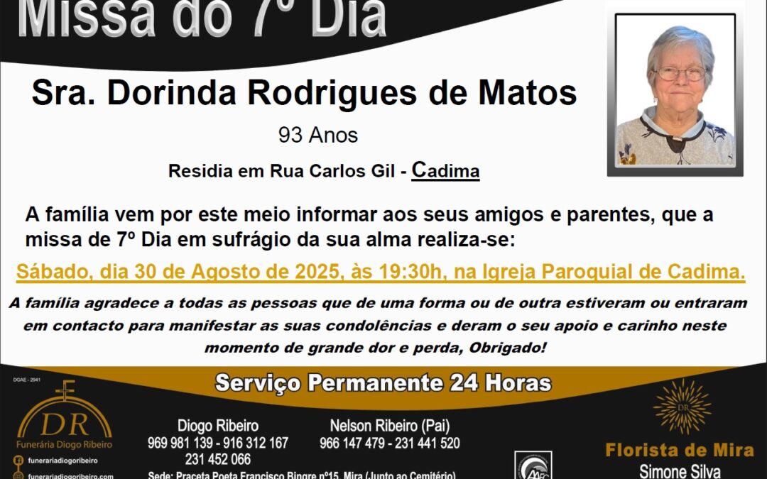 Missa 7º Dia Dorinda Rodrigues de Matos