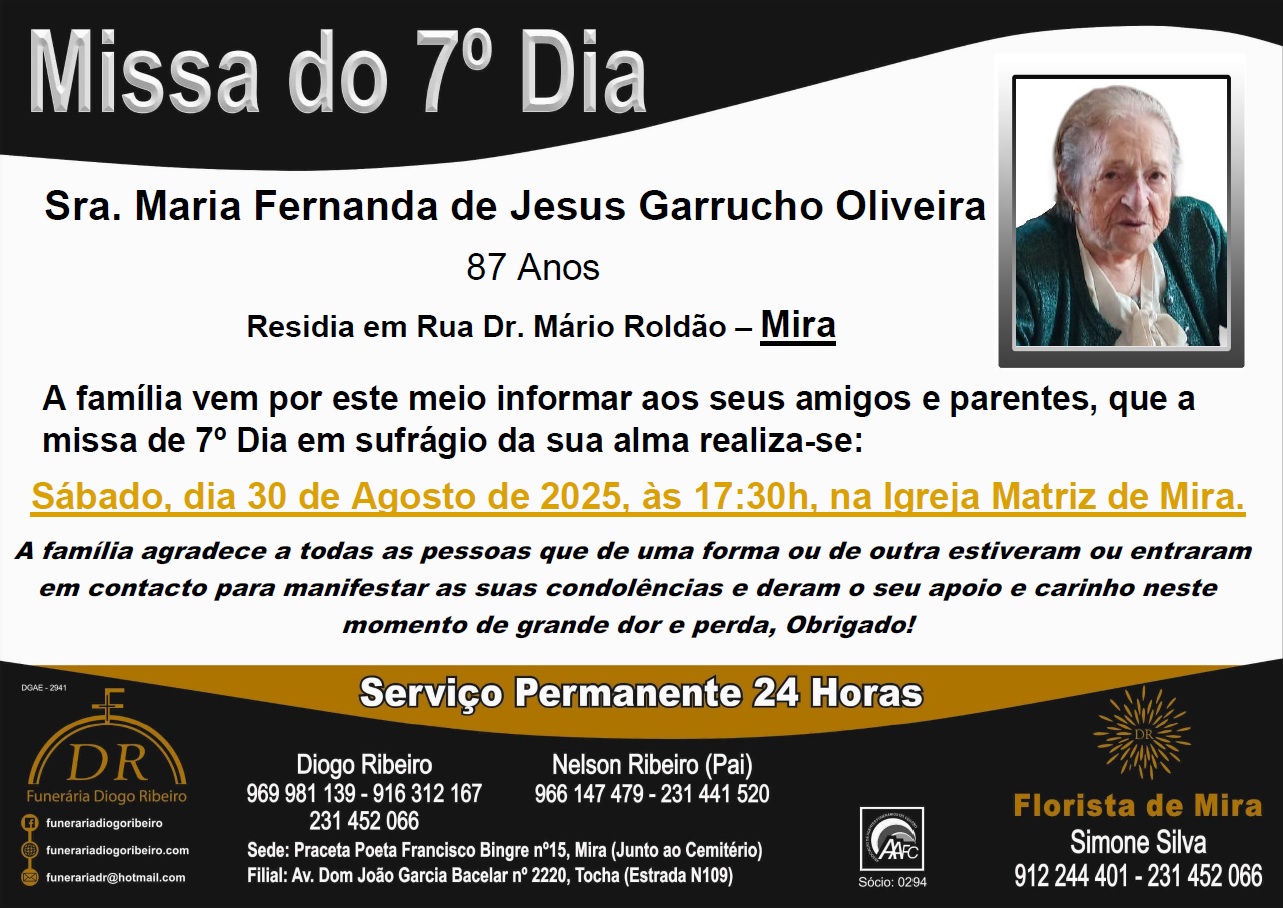 Missa 7º Dia Maria Fernanda de Jesus Garrucho Oliveira