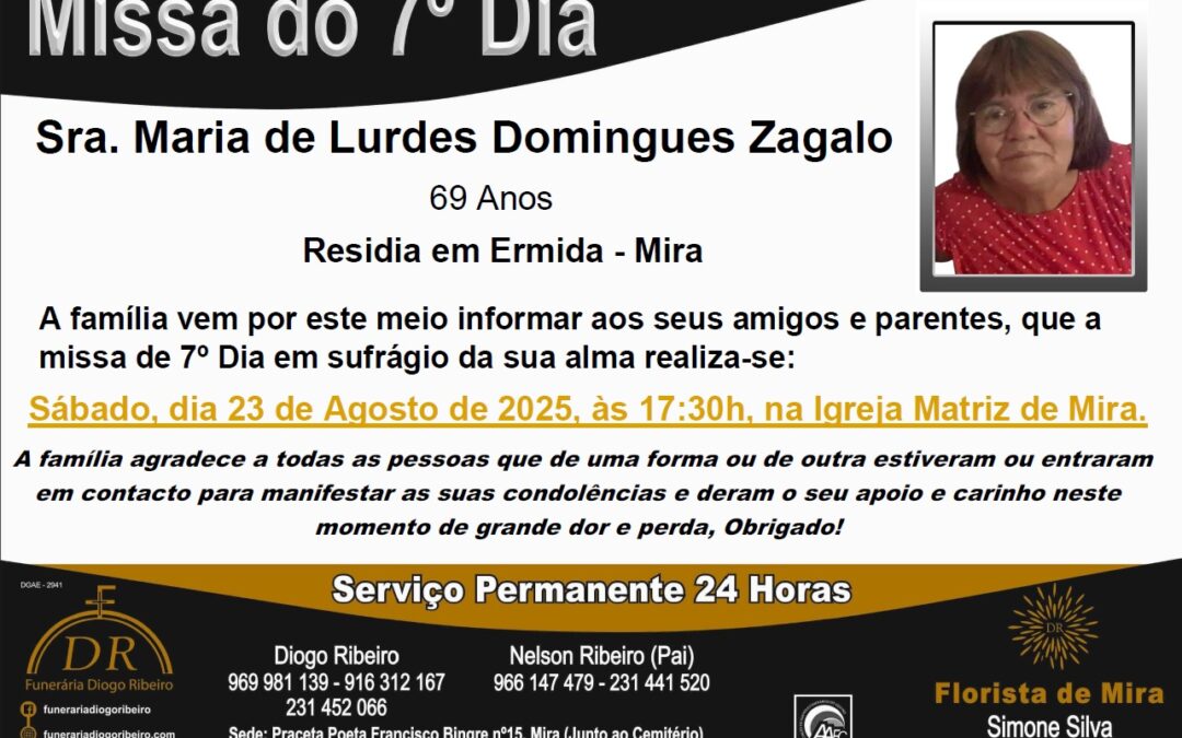 Missa 7º Dia Maria de Lurdes Domingues Zagalo