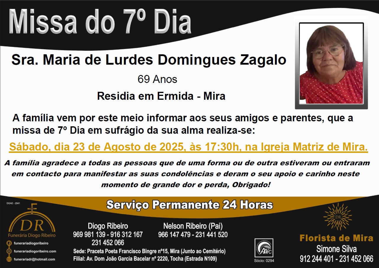 Missa 7º Dia Maria de Lurdes Domingues Zagalo