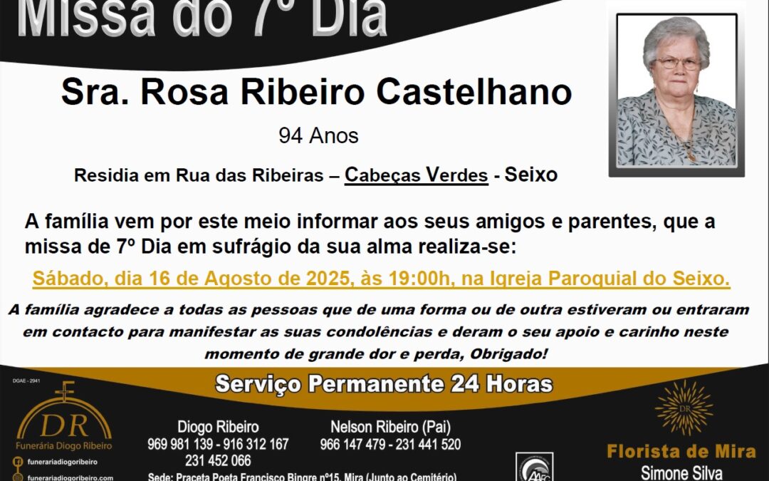 Missa 7º Dia Rosa Ribeiro Castelhano