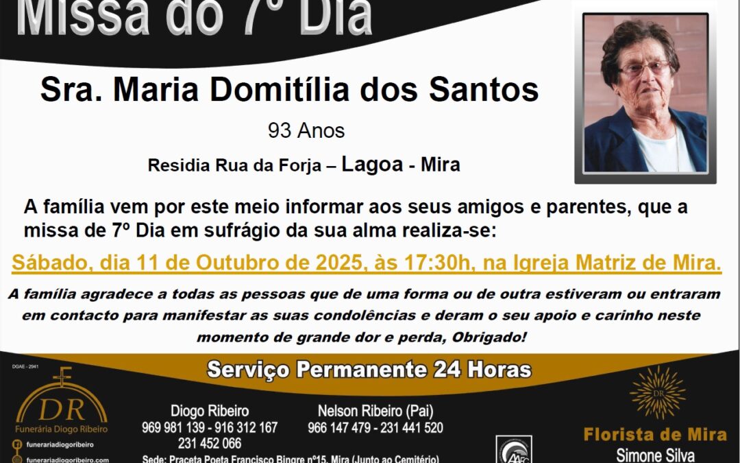 Missa 7º Dia Maria Domitília dos Santos