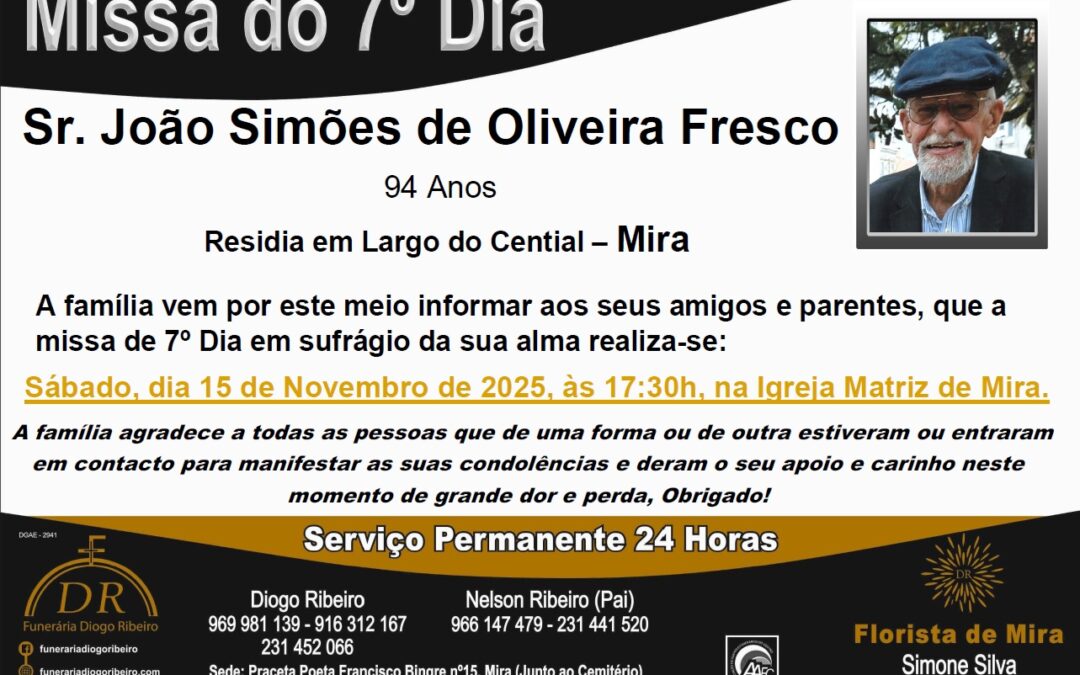 Missa 7º Dia João Simões de Oliveira Fresco