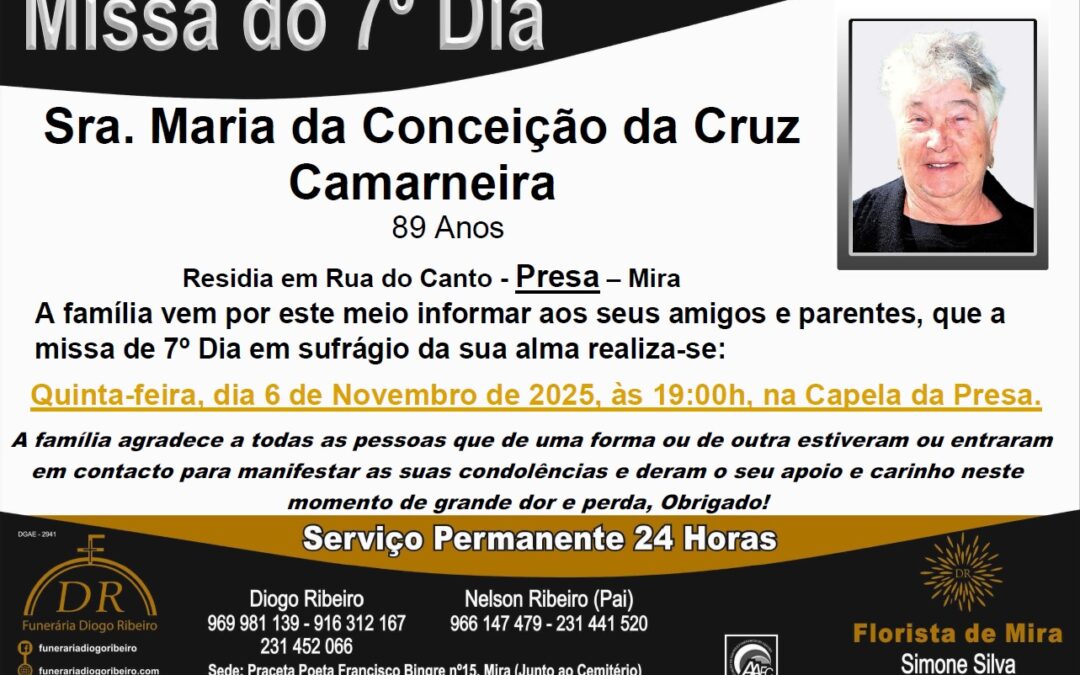 Missa 7º Dia Maria da Conceição da Cruz Camarneira