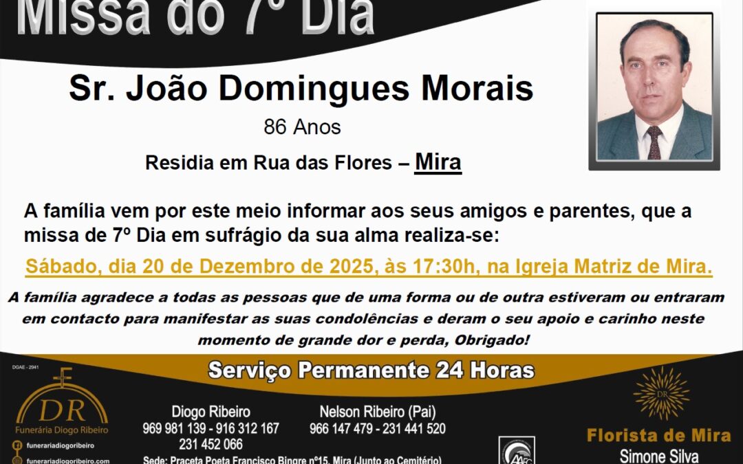 Missa 7º Dia Sr. João Domingues Morais