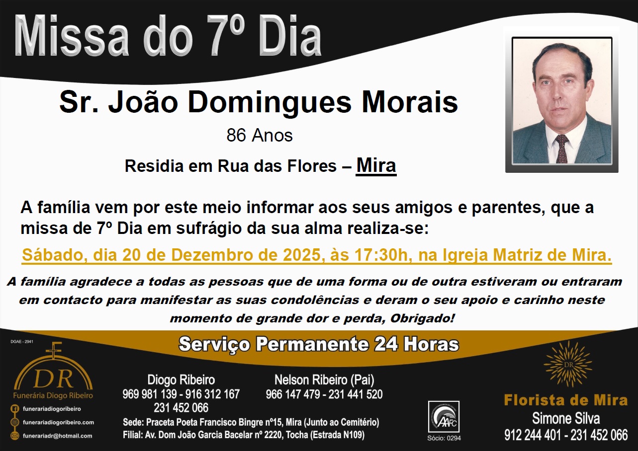 Missa 7º Dia Sr. João Domingues Morais