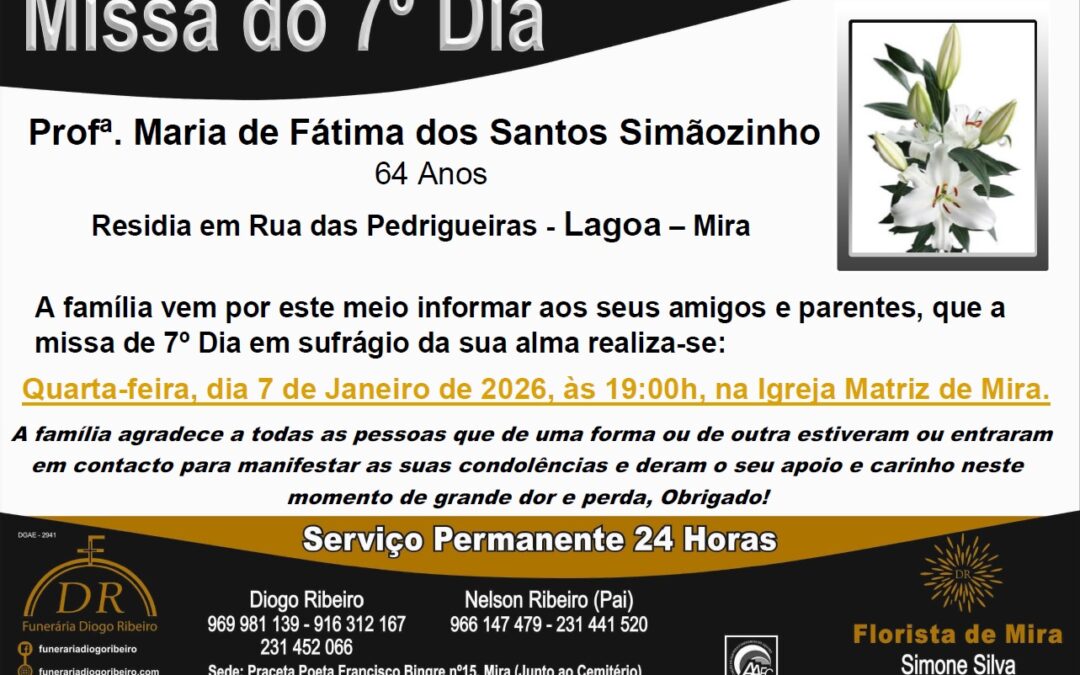 Missa 7º Dia Profª. Maria de Fátima dos Santos Simãozinho