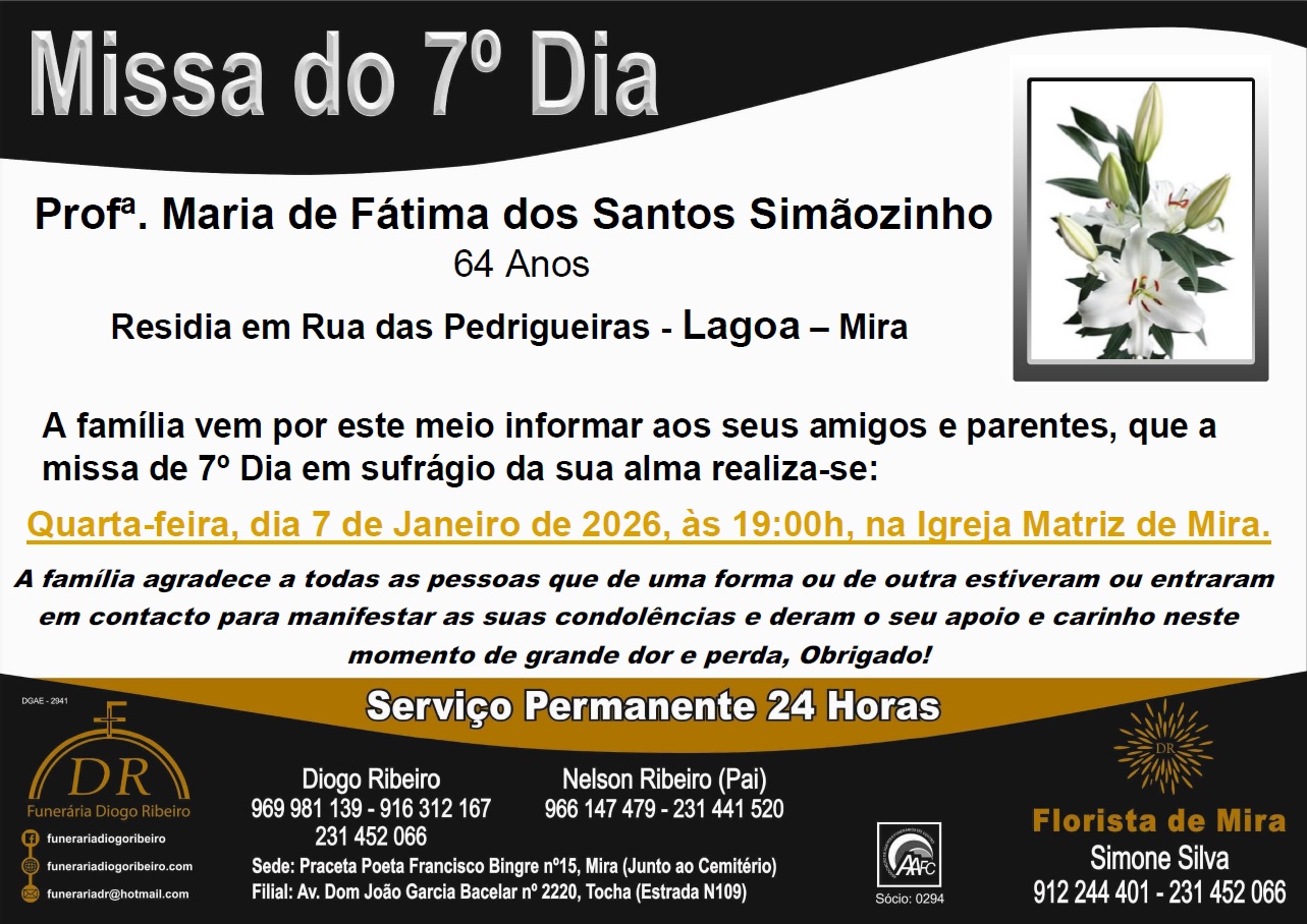 Missa 7º Dia Profª. Maria de Fátima dos Santos Simãozinho