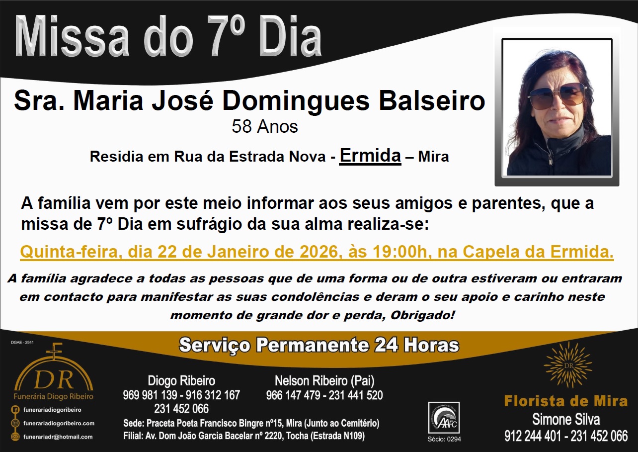 Missa 7º Dia Maria José Domingues Balseiro