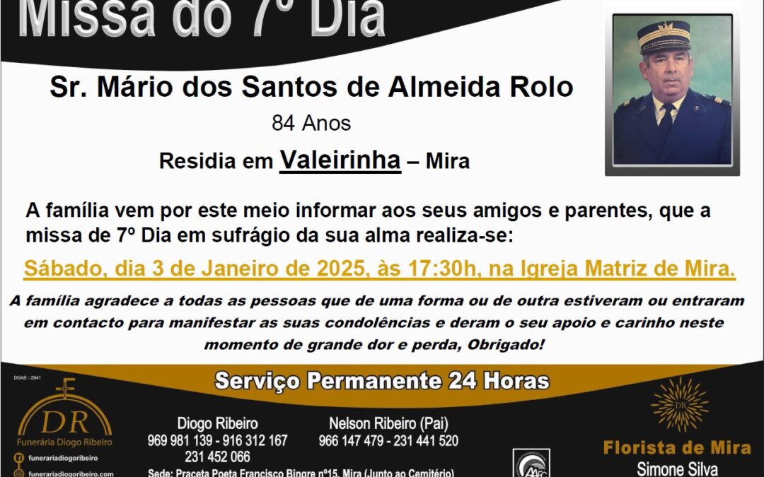 Missa 7º Dia Mário dos Santos de Almeida Rolo
