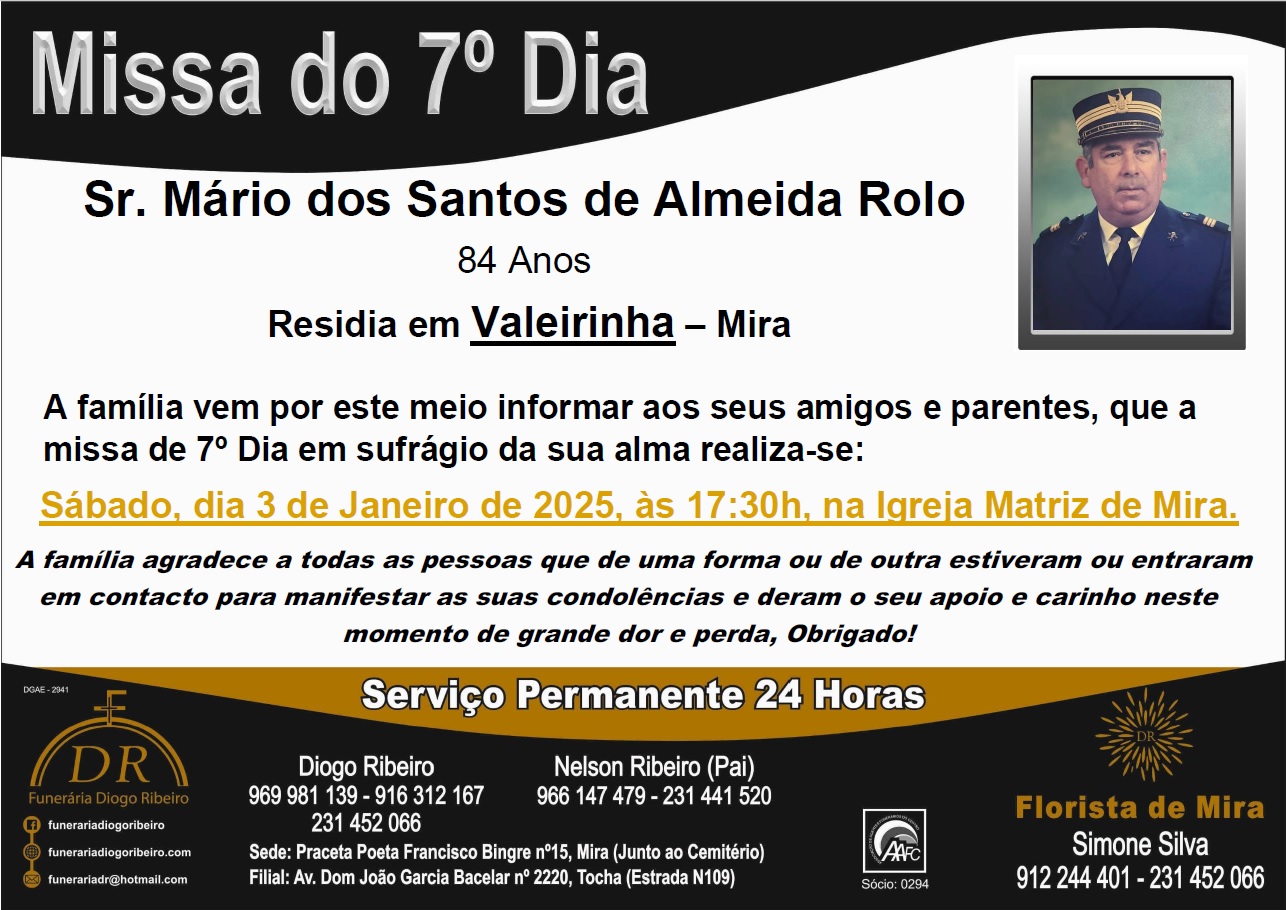 Missa 7º Dia Mário dos Santos de Almeida Rolo