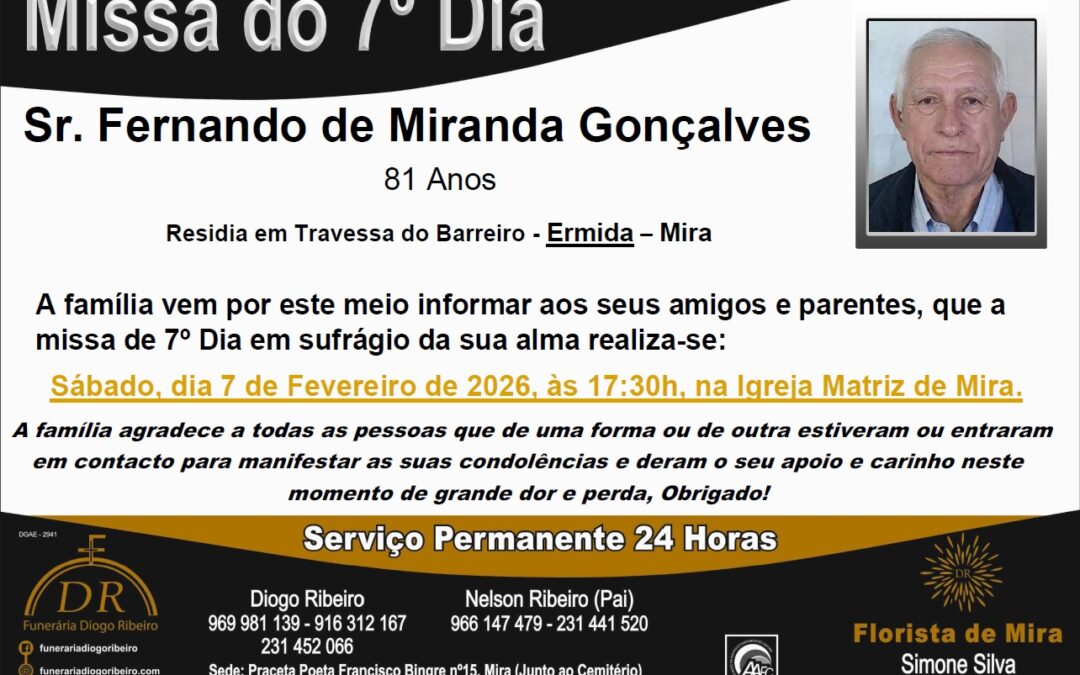 Missa 7º Dia Fernando de Miranda Gonçalves