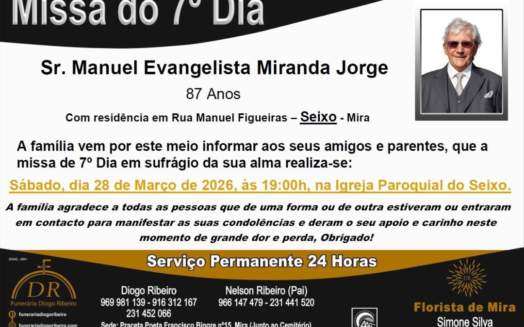 Missa 7º Dia Manuel Evangelista Miranda Jorge