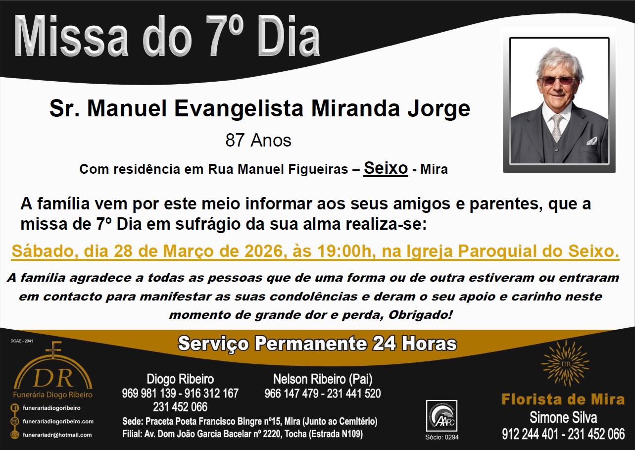 Missa 7º Dia Manuel Evangelista Miranda Jorge
