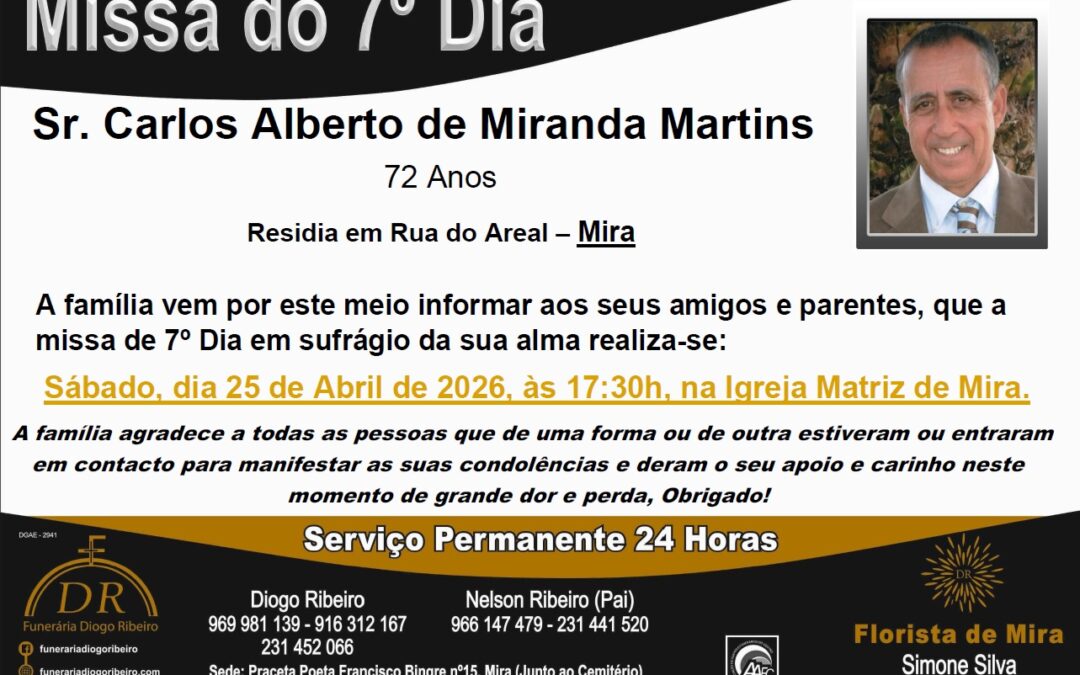 Missa 7º Dia Carlos Alberto de Miranda Martins