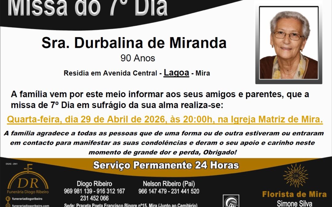 Missa 7º Dia Durbalina de Miranda