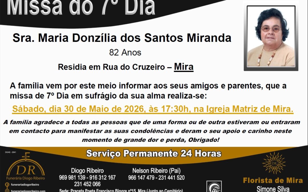 Missa 7º Dia Maria Donzília dos Santos Miranda