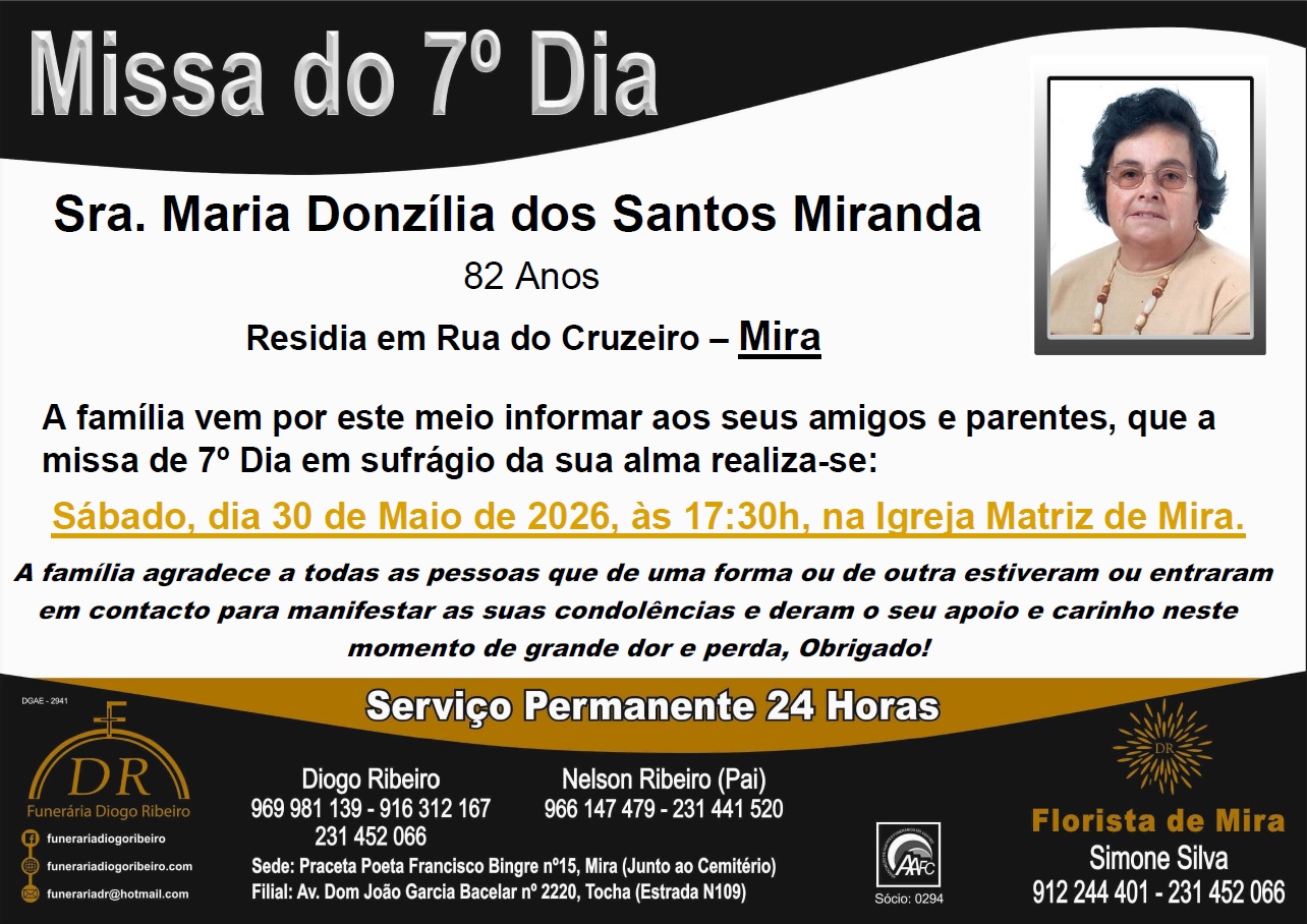 Missa 7º Dia Maria Donzília dos Santos Miranda