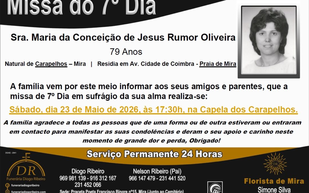 Missa 7º Dia Maria da Conceição de Jesus Rumor Oliveira