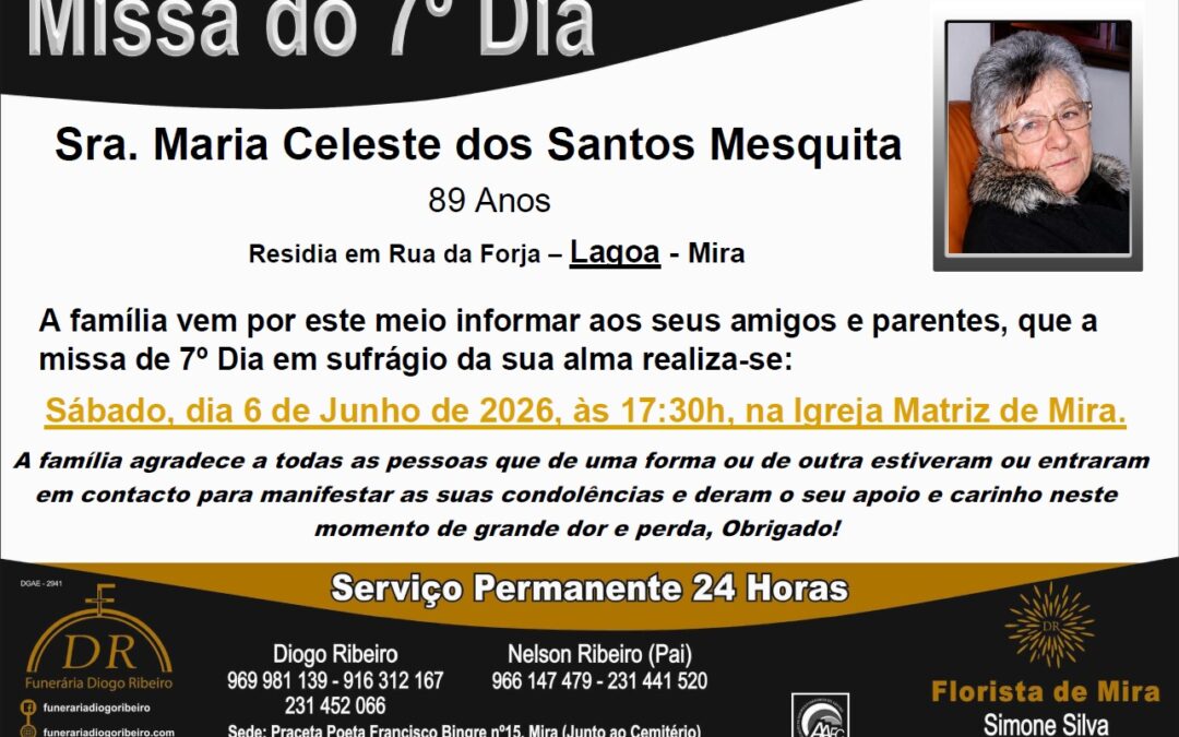 Missa 7º Dia Maria Celeste dos Santos Mesquita
