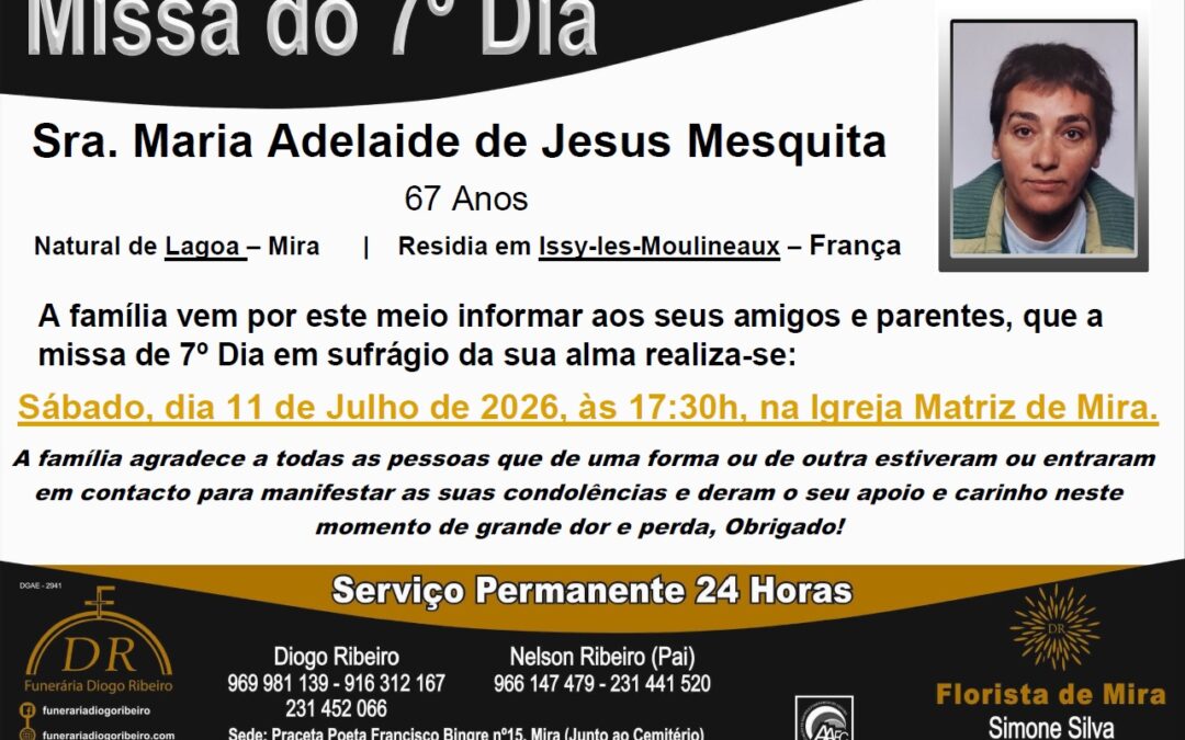 Missa 7º Dia Maria Adelaide de Jesus Mesquita
