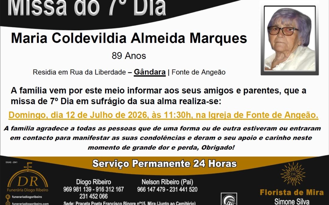 Missa 7º Dia Maria Coldevildia Almeida Marques