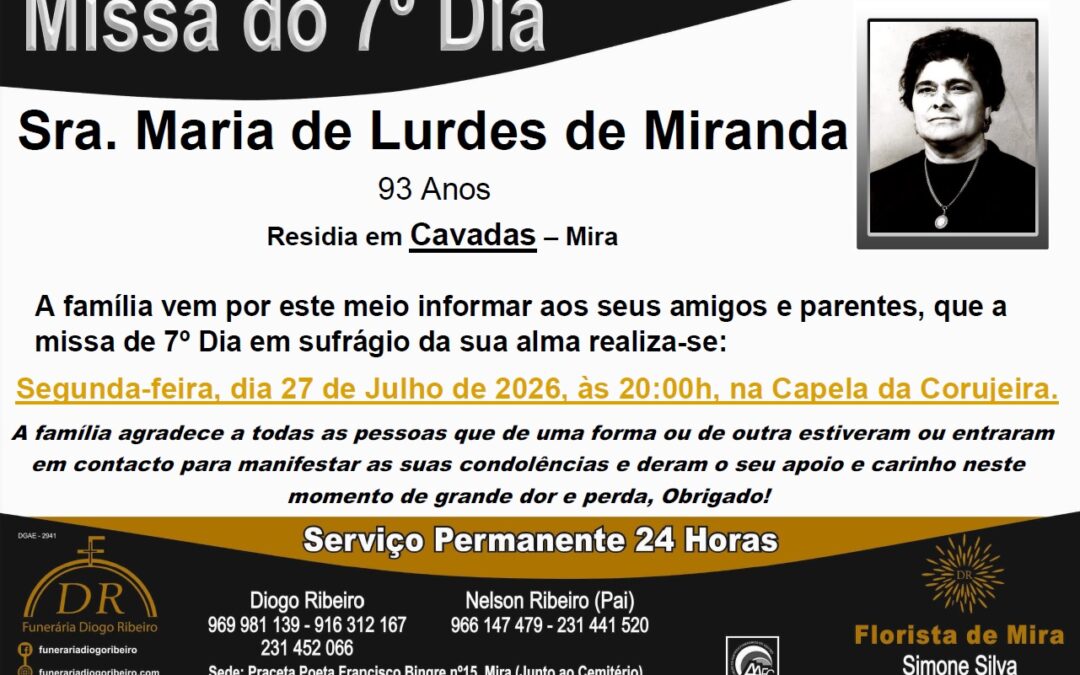 Missa 7º Dia Maria de Lurdes de Miranda