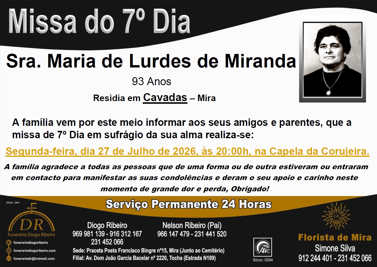 Missa 7º Dia Maria de Lurdes de Miranda