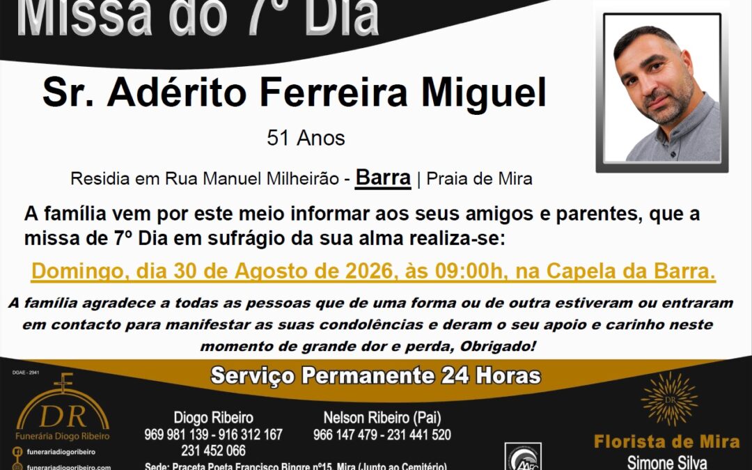Missa 7º Dia Adérito Ferreira Miguel