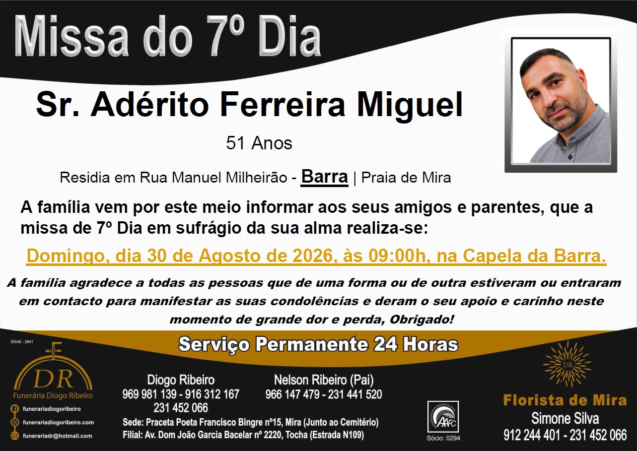 Missa 7º Dia Adérito Ferreira Miguel