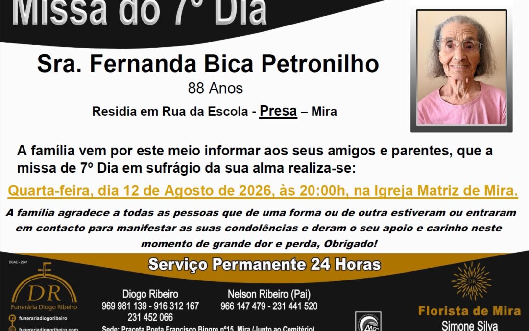 Missa 7º Dia Fernanda Bica Petronilho