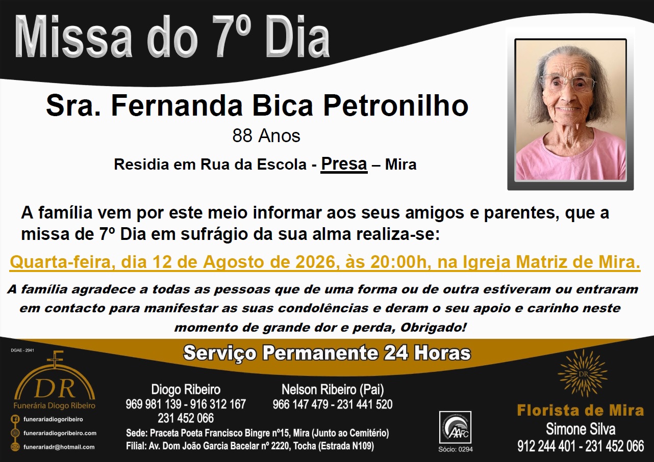 Missa 7º Dia Fernanda Bica Petronilho