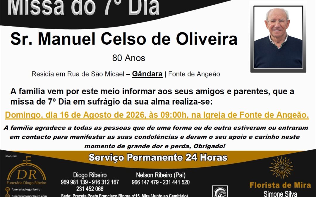 Missa 7º Dia Manuel Celso de Oliveira