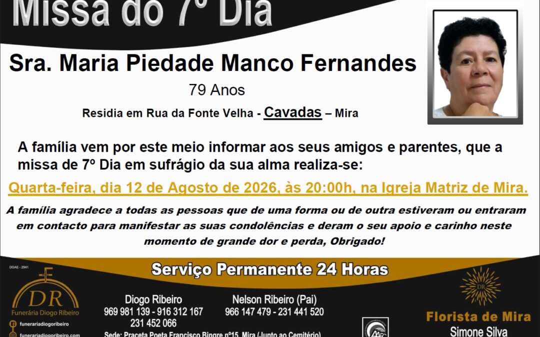 Missa 7º Dia Maria Piedade Manco Fernandes
