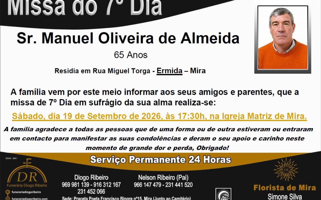 Missa 7º Dia Manuel Oliveira de Almeida