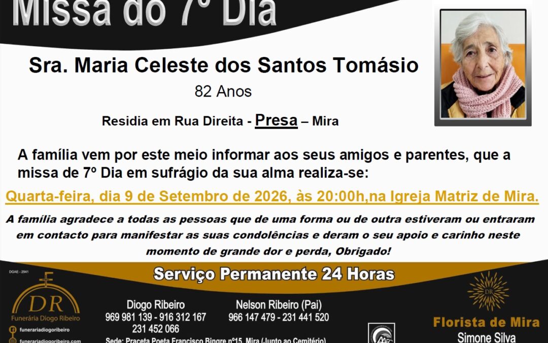 Missa 7º Dia Maria Celeste dos Santos Tomásio