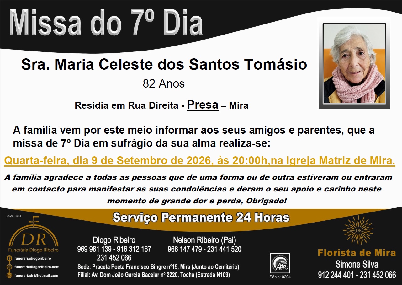 Missa 7º Dia Maria Celeste dos Santos Tomásio
