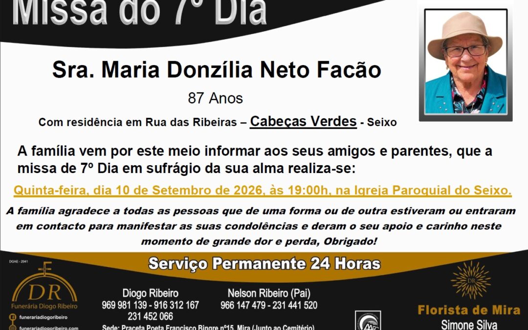 Missa 7º Dia Maria Donzília Neto Facão