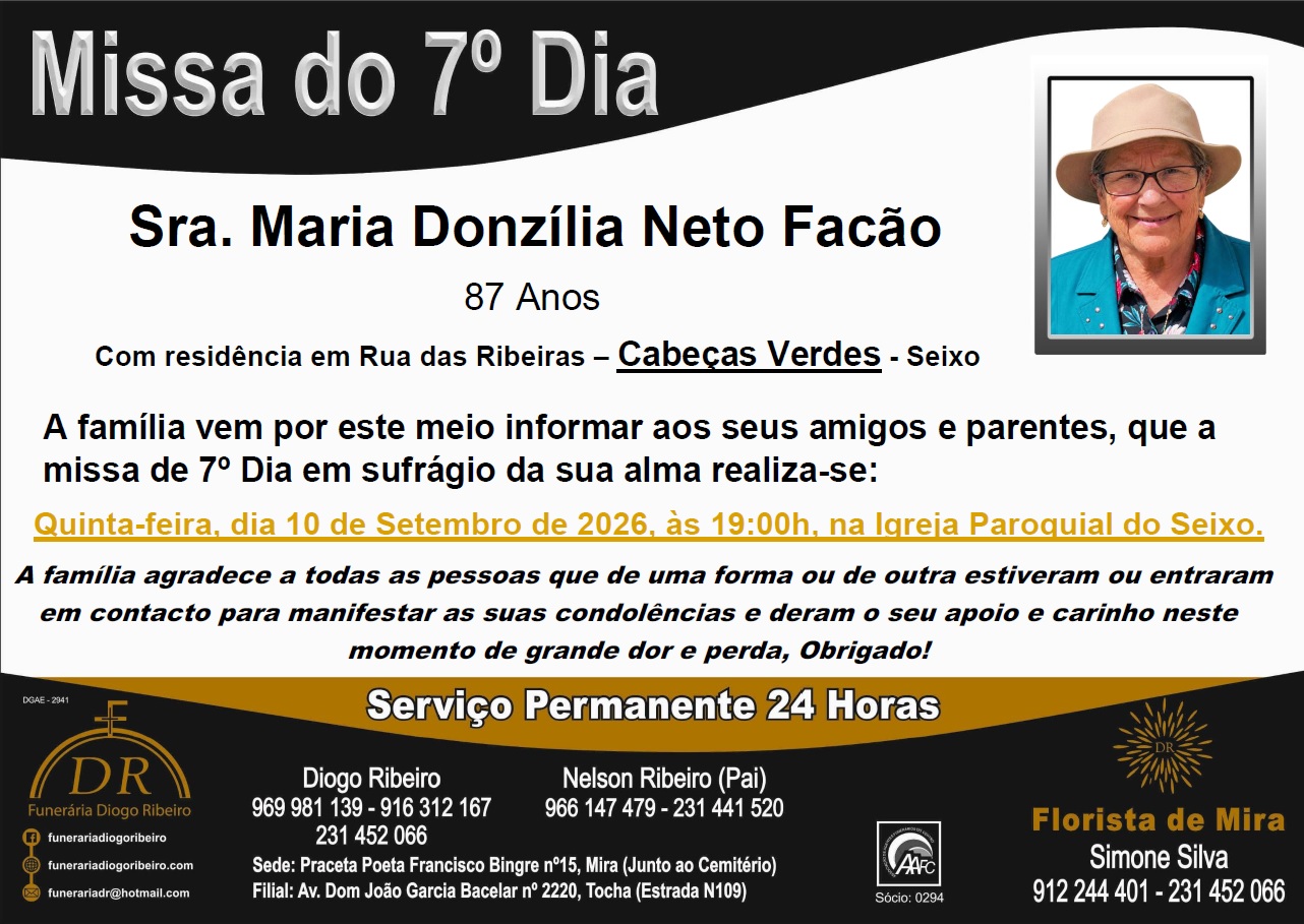 Missa 7º Dia Maria Donzília Neto Facão
