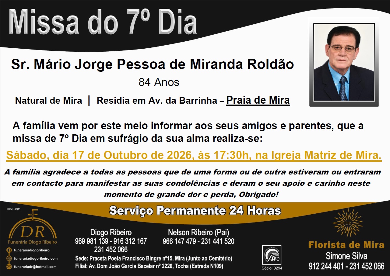 Missa 7º Dia Mário Jorge Pessoa de Miranda Roldão