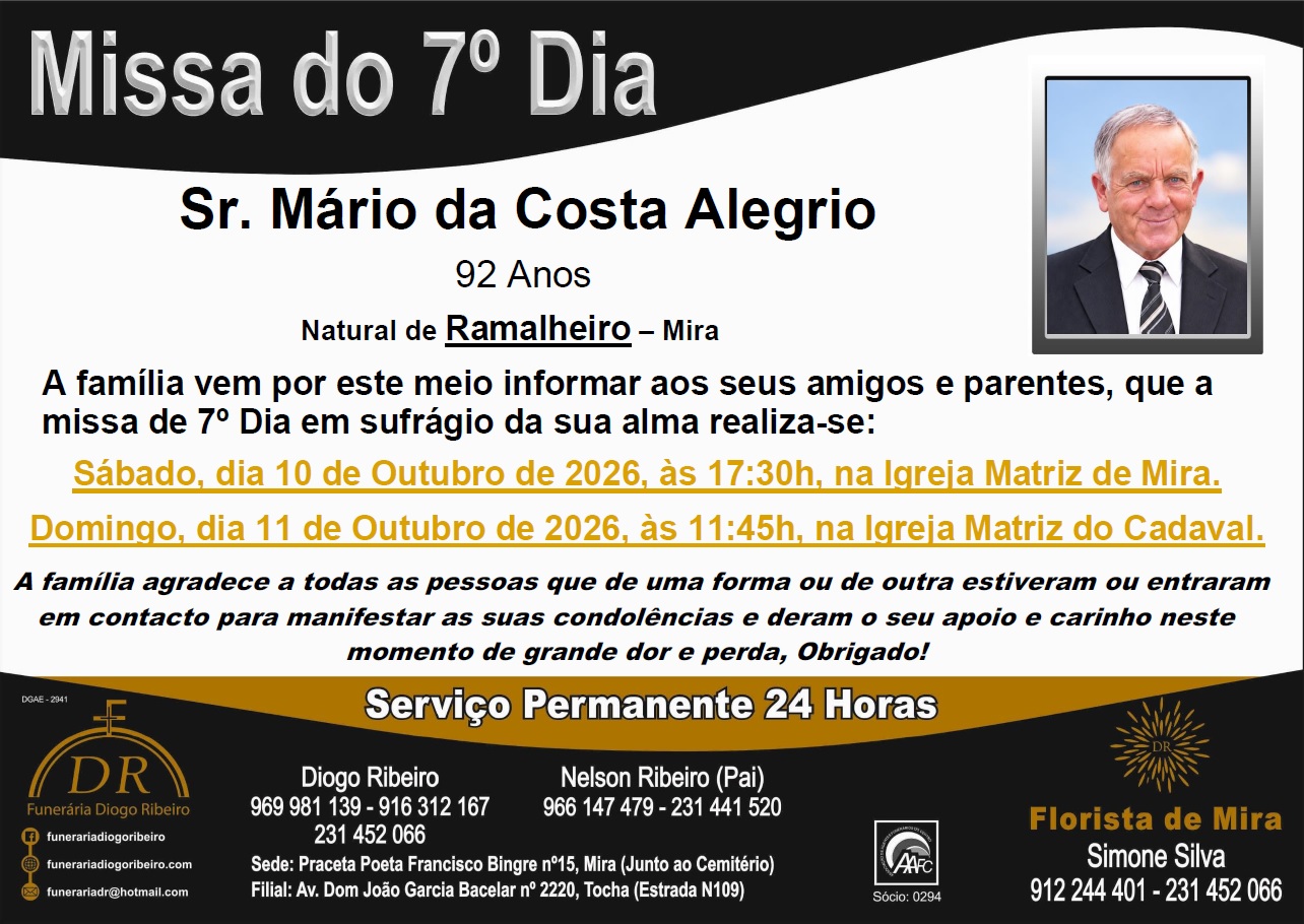 Missa 7º Dia Mário da Costa Alegrio